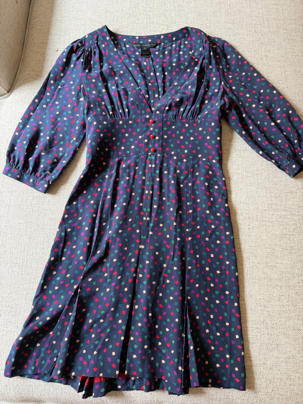 Marc by Marc Jacobs Navy Dress with Multicolor Leaf Motif